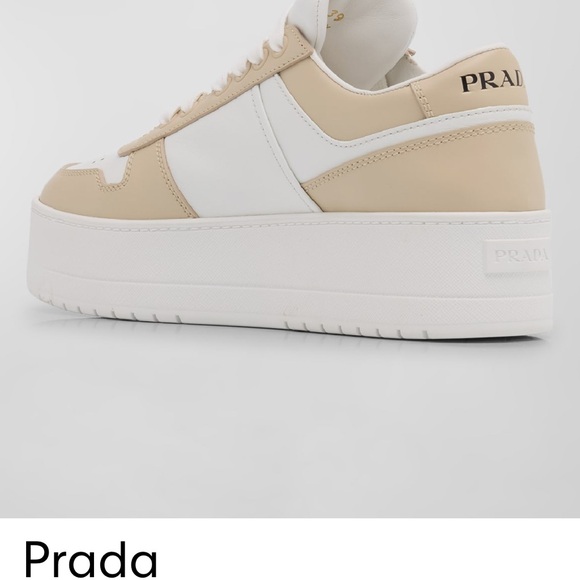 Prada Women's Downtown Bi-Color Leather Low Top Sneakers - Picture 4 of 8